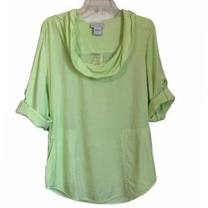 Soft Surroundings Tunic Top Popover Petite XS Bright Green Cowl Neck Roll Tab Sl